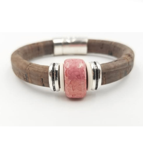 Brown Cork Pink Bead Bracelet