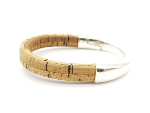 Tan Cork Silver Cuff Bracelet