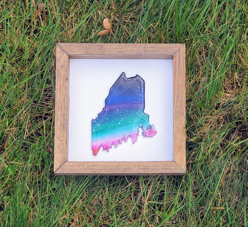 Mini Maine Aurora Wood Framed Sign-Brown