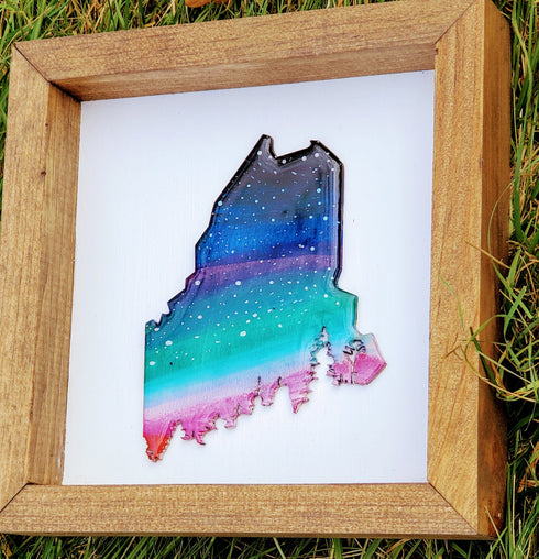 Mini Maine Aurora Wood Framed Sign-Brown