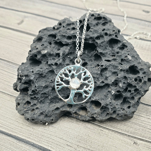 Moonstone Tree of Life Pendant .925 Necklace