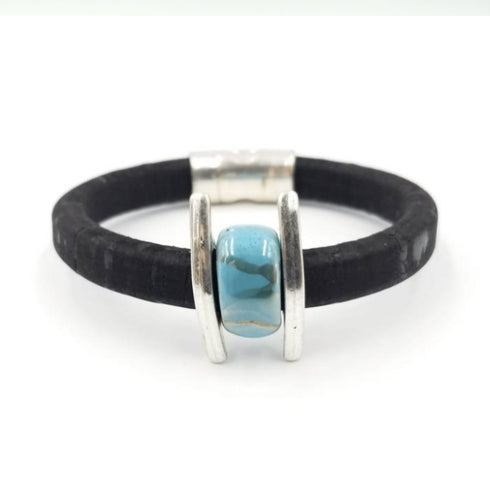 Black Cork Blue Porcelain Bracelet