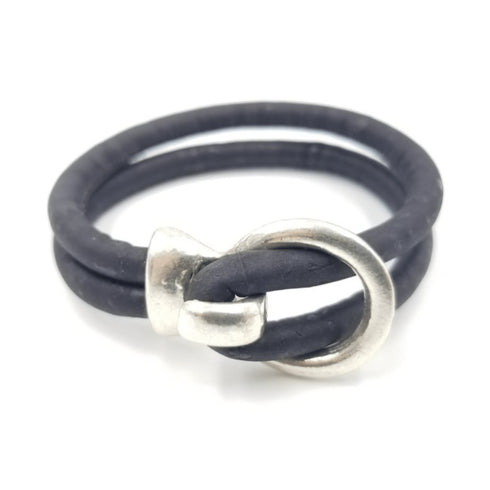 Black Cork Silver Open Hook Bracelet