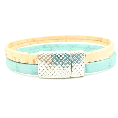 Aqua & Peach Thin Cork Bracelet