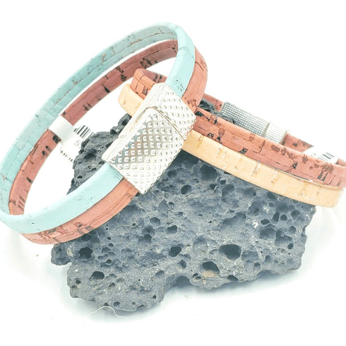 Aqua & Coral Thin Cork Bracelet