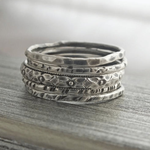 Floral Silver Stacking Ring Set