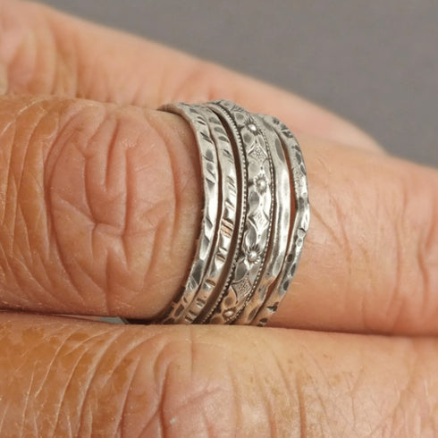 Floral Silver Stacking Ring Set