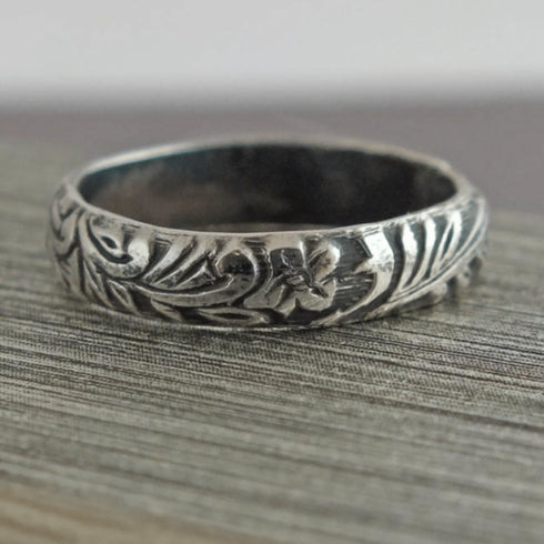 Thick Floral Silver Ring