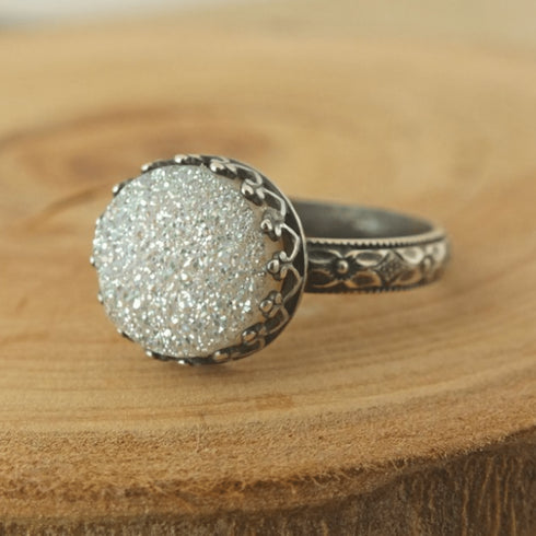 White Druzy Ring