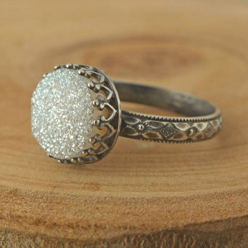 White Druzy Ring