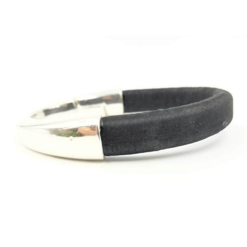 Black Cork Silver Cuff Bracelet