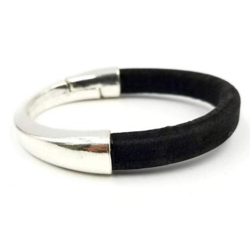 Black Cork Silver Cuff Bracelet