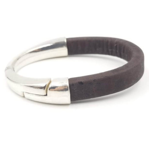 Brown Cork Silver Cuff Bracelet