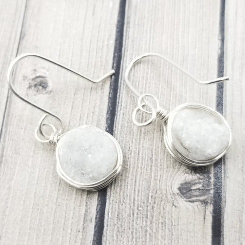 White Druzy Earrings