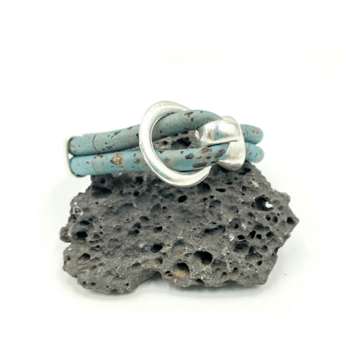 Blue Cork Silver Open Hook Bracelet