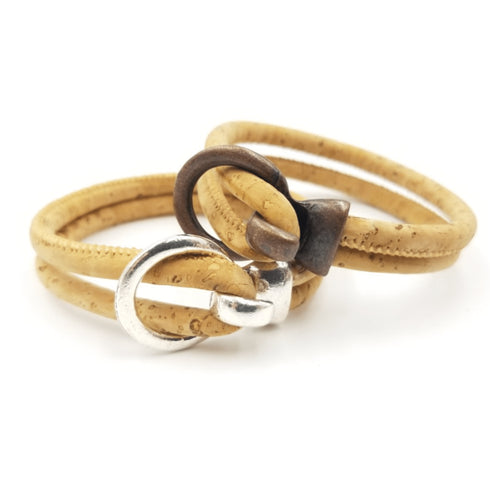Tan Cork Silver Open Hook Bracelet