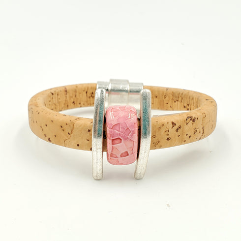 Tan Cork Pink Porcelain Bracelet