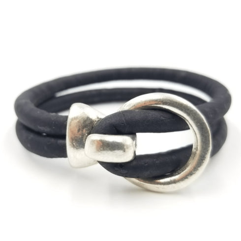 Black Cork Silver Open Hook Bracelet