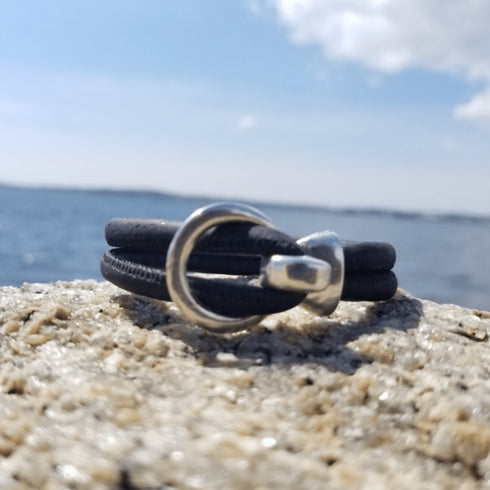 Black Cork Silver Open Hook Bracelet