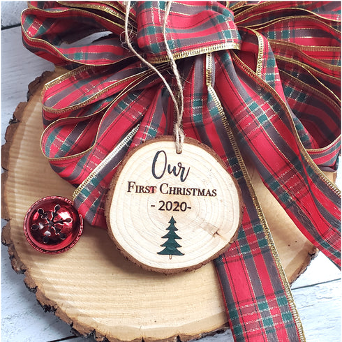 Personalized First Christmas Wood Slice Ornament
