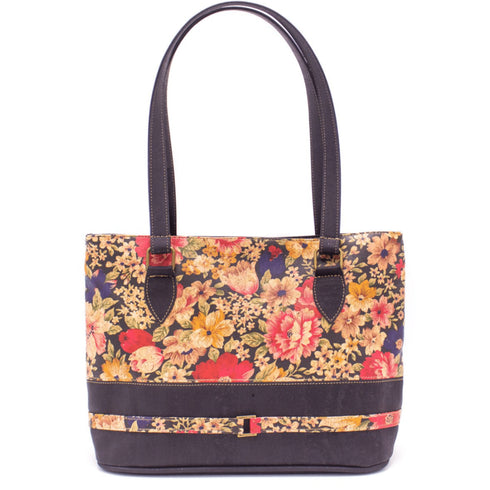 Black Floral Cork Tote Bag