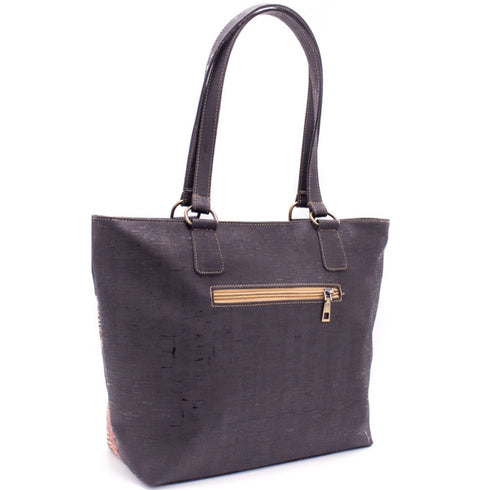 Black Autumn Palm Cork Zipper Tote