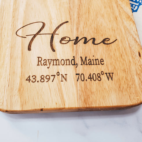Custom Home Coordinates Charcuterie Wood Cutting Board
