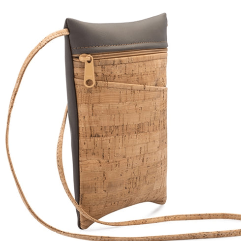 Silver Tone & Tan Cork Messenger Bag