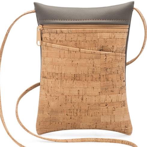 Silver Tone & Tan Cork Messenger Bag