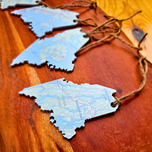 Custom Maine Map Ornaments, Personalized Map Keepsake