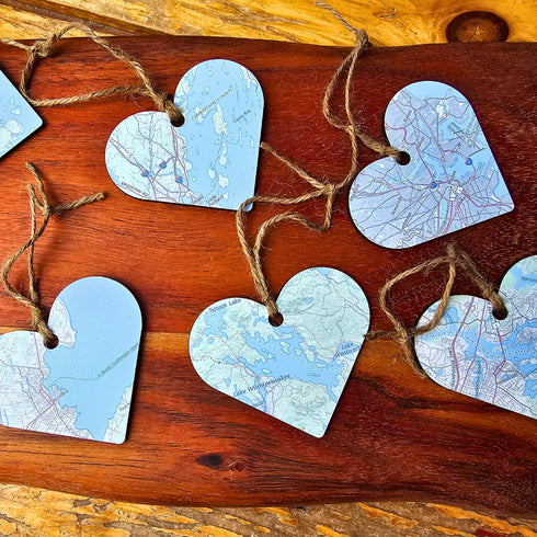 Custom Heart Map Ornaments, Personalized Map Keepsake