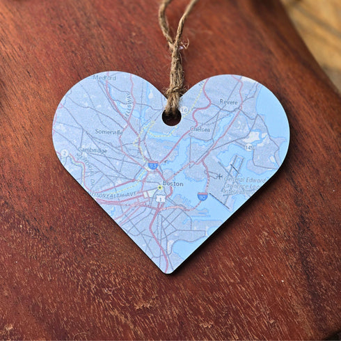 Custom Heart Map Ornaments, Personalized Map Keepsake