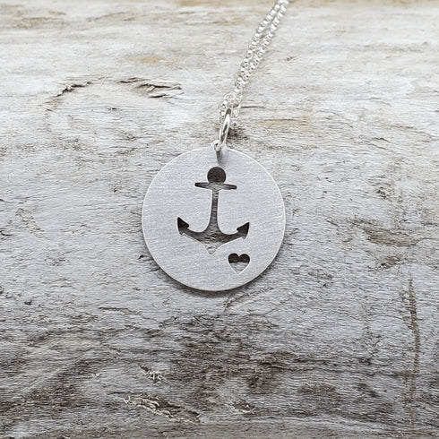 Anchor Circle Sterling Silver Necklace