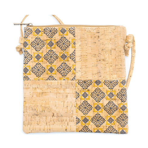 Yellow and Navy Square Cork Crossbody Bag