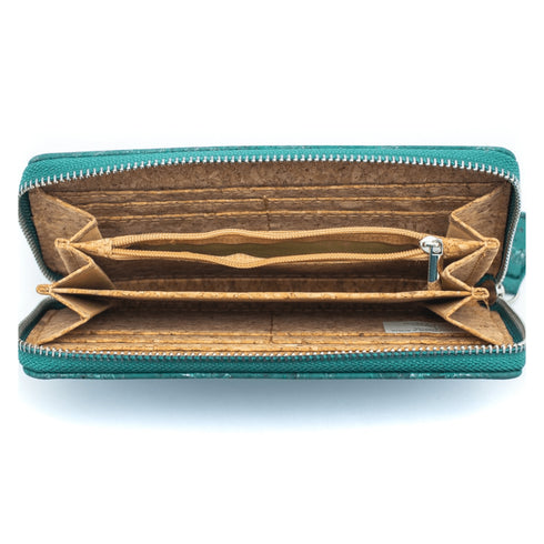 Teal Cork Women's Zipper Clutch Wallet