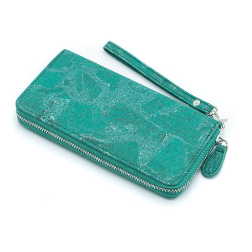 Teal Cork Women's Zipper Clutch Wallet