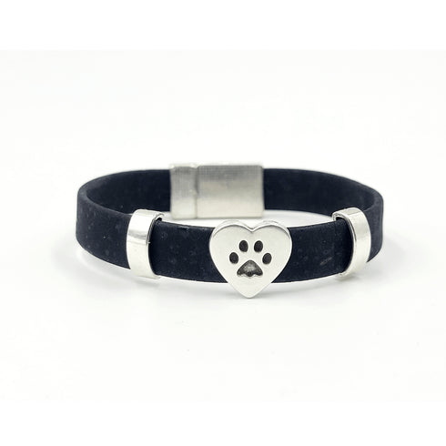 Paw Print Heart Cork Charm Magnetic Bracelet