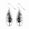 Pine Tree Black & White Teardrop Earrings, Sterling Silver