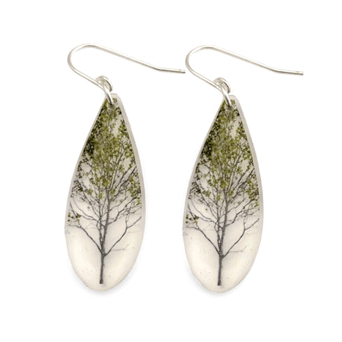 Green & Black Tree Teardrop Earrings, Sterling Silver