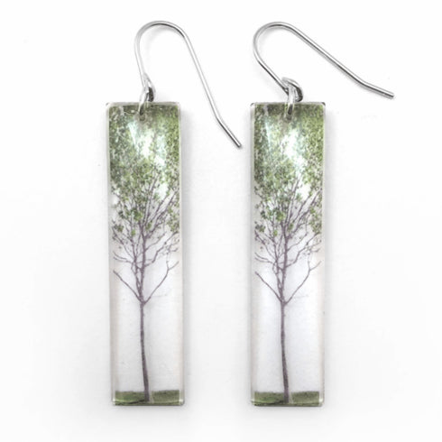 Green Tall Trees Earrings, Sterling Silver