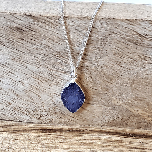 Purple Druzy Large Marquis .925 Necklace
