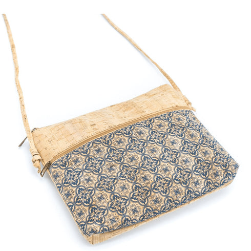 Navy Clover Pattern Cork Crossbody Bag