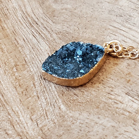 Teal Druzy Marquis Gold Necklace