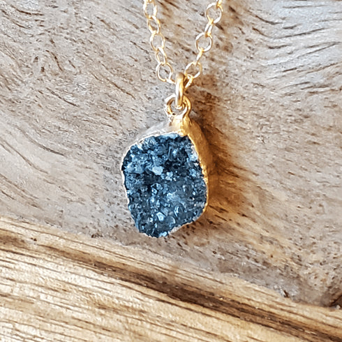 Teal Druzy Marquis Gold Necklace