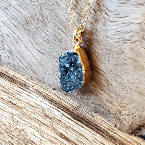 Teal Druzy Marquis Gold Necklace