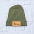 Personalized Name Faux Leather Patch Winter Beanie