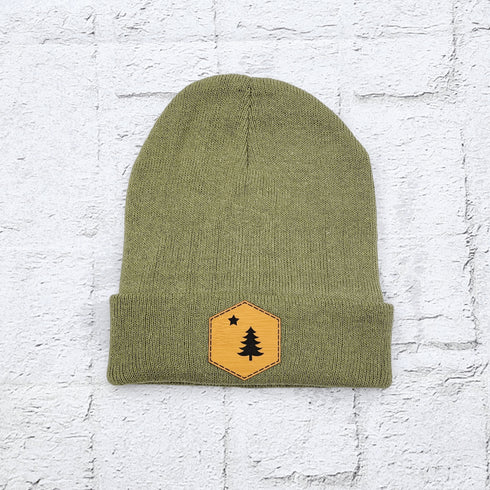 1901 Maine Flag Faux Leather Patch Winter Beanie