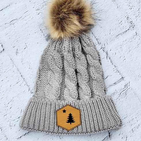 1901 Maine Flag Faux Leather Patch Winter Pom Hat