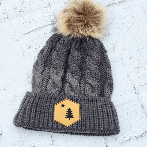 1901 Maine Flag Faux Leather Patch Winter Pom Hat