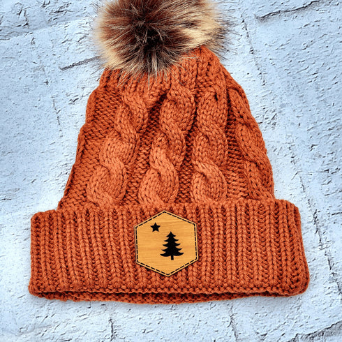 1901 Maine Flag Faux Leather Patch Winter Pom Hat